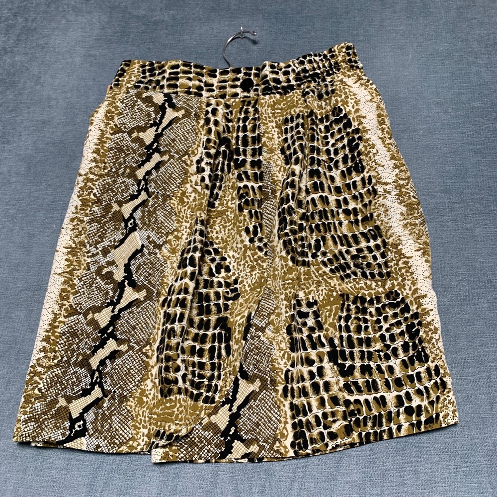 AKF New York A Line Skirt Womens Small Yellow Snake Skin Pleated Font Zip Fly